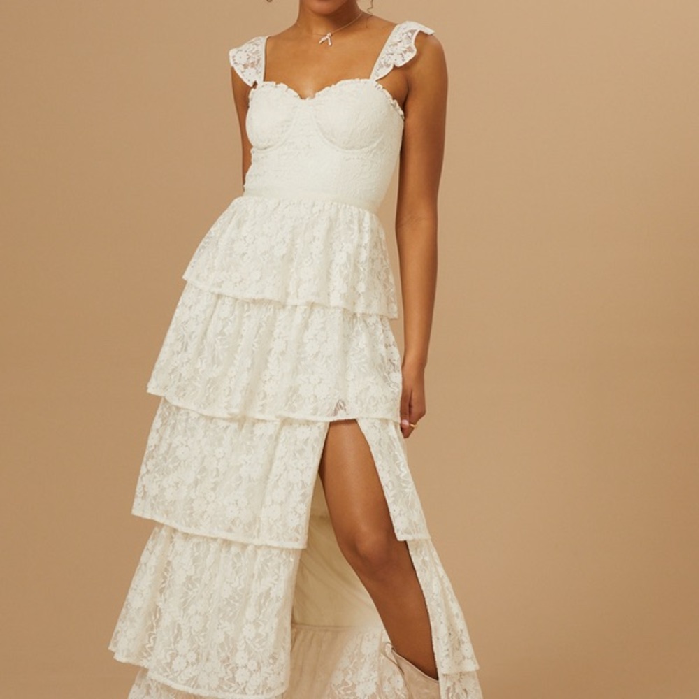 Alter’d State Umber Embroidered Lace Tiered Dress - Large - Ivory